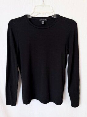 Eileen Fisher Classical Black Stretch Lyocell Long Sleeve Tee
